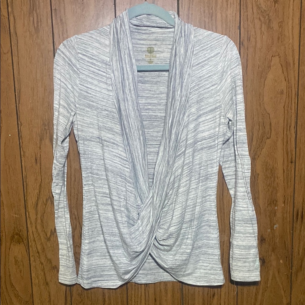 Balance Collection Gray Wrap Top with Long Sleeves